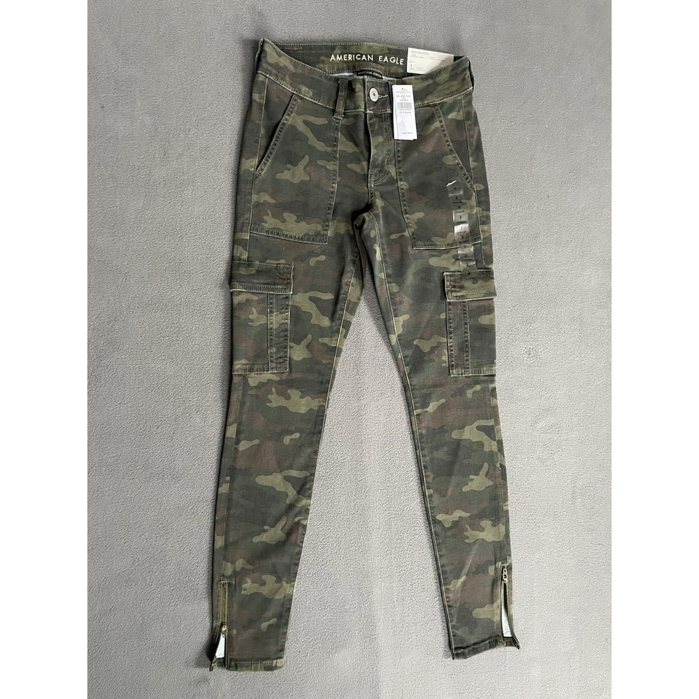 American Eagle Hi-Rise Jegging Crop SZ 2 Green Camo Next Level Stretch New 26x28
